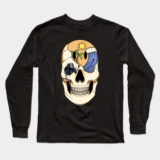 Skull Head With Summer Beach Long Sleeve T-Shirt